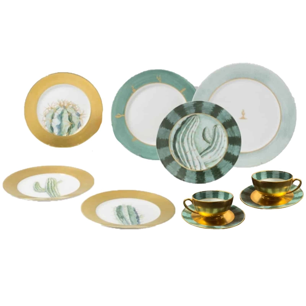 H.Mc Connico, Daum& Limoge : Service Cactus Porcelaine 30 pièces | Biron ||||||||||||||