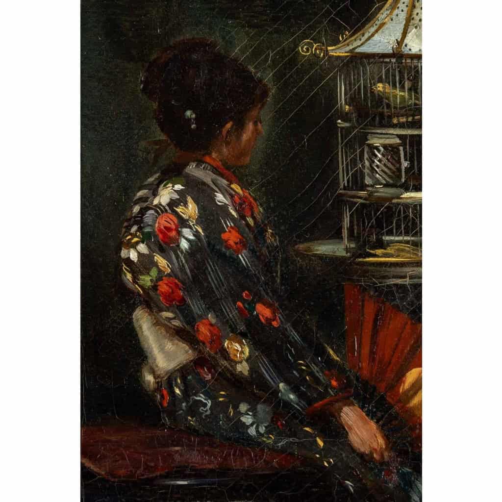 René LEGRAND 1847-1917. La cage à oiseaux. | Biron René LEGRAND 1847-1917. La cage à oiseaux.
