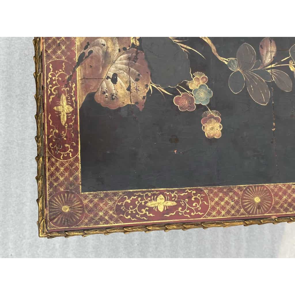 1970′ Table Basse Bronze Modèle Palmier Maison Baguès Ou Charles Laque De Chine 105 x 47 x H 42 cm