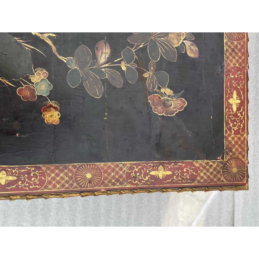1970′ Table Basse Bronze Modèle Palmier Maison Baguès Ou Charles Laque De Chine 105 x 47 x H 42 cm