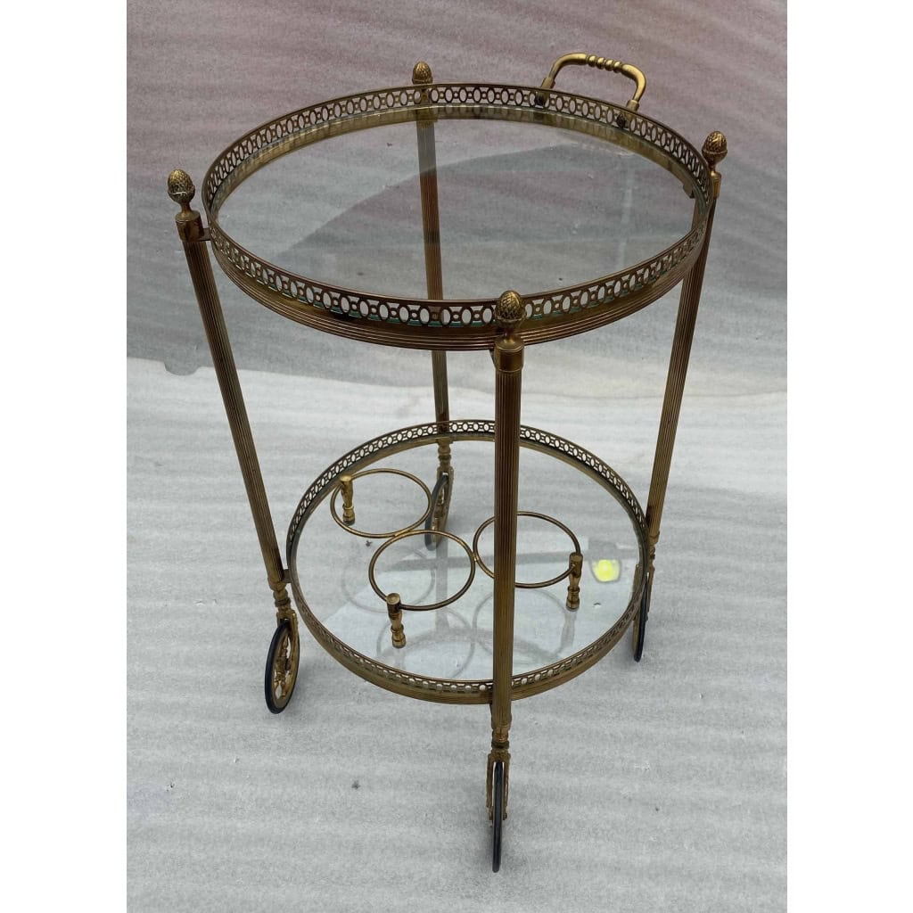 1950/70 Desserte Roulante Ronde Maison Bagués En Bronze Doré | Biron 1950/70 Desserte Roulante Ronde Maison Bagués En Bronze Doré