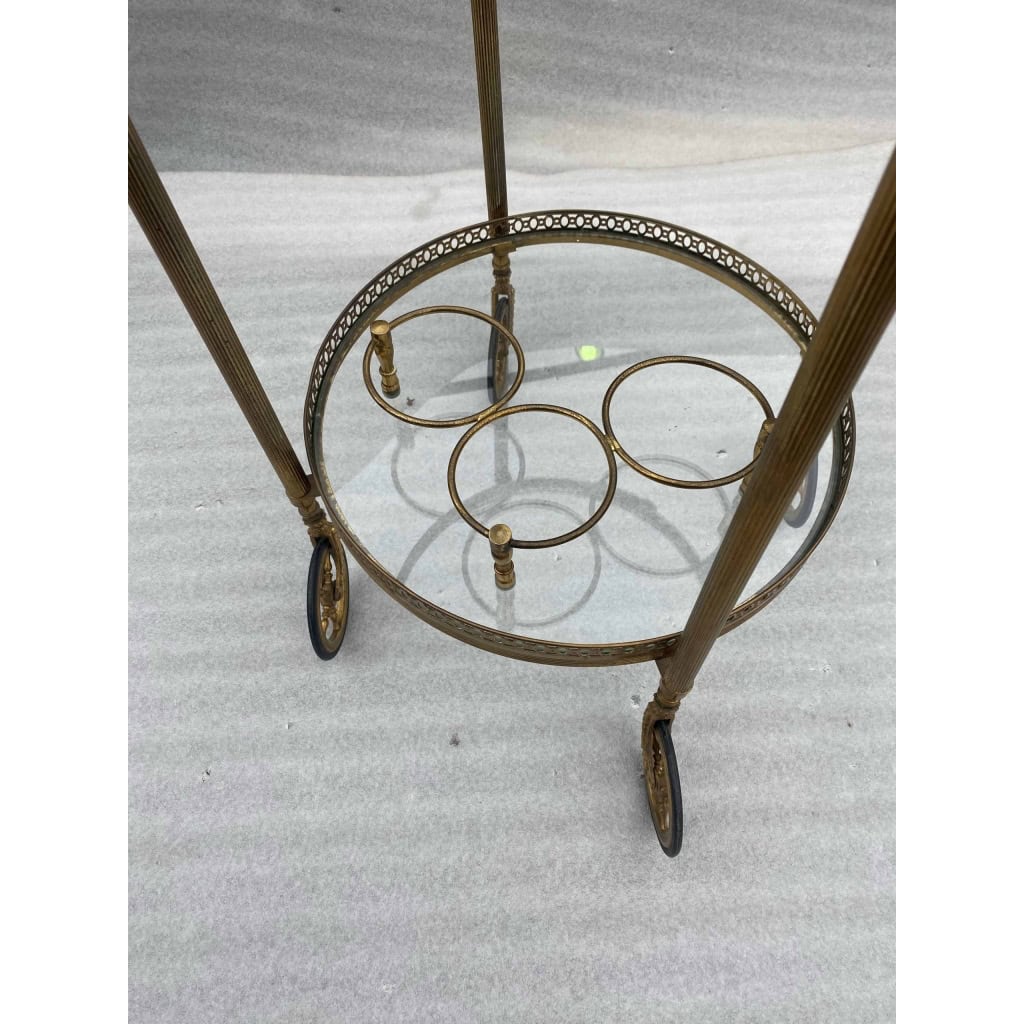 1950/70 Desserte Roulante Ronde Maison Bagués En Bronze Doré | Biron 1950/70 Desserte Roulante Ronde Maison Bagués En Bronze Doré