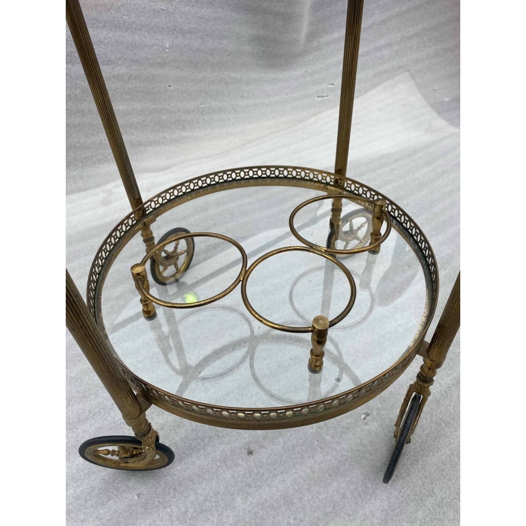 1950/70 Desserte Roulante Ronde Maison Bagués En Bronze Doré | Biron 1950/70 Desserte Roulante Ronde Maison Bagués En Bronze Doré