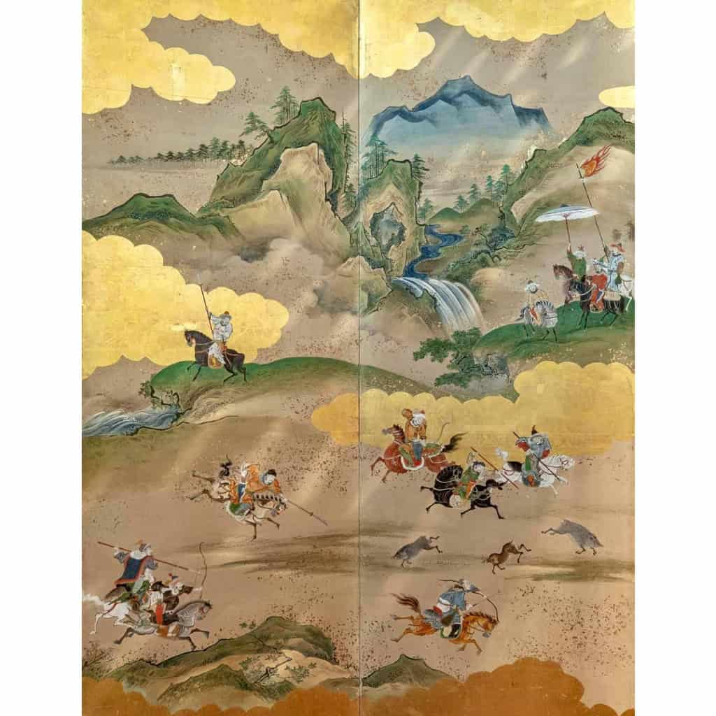 Rare Paravent Japonais d’une Scène de Chasse 17/18ème siècle | Biron Rare Paravent Japonais d'une Scène de Chasse 17/18ème siècle