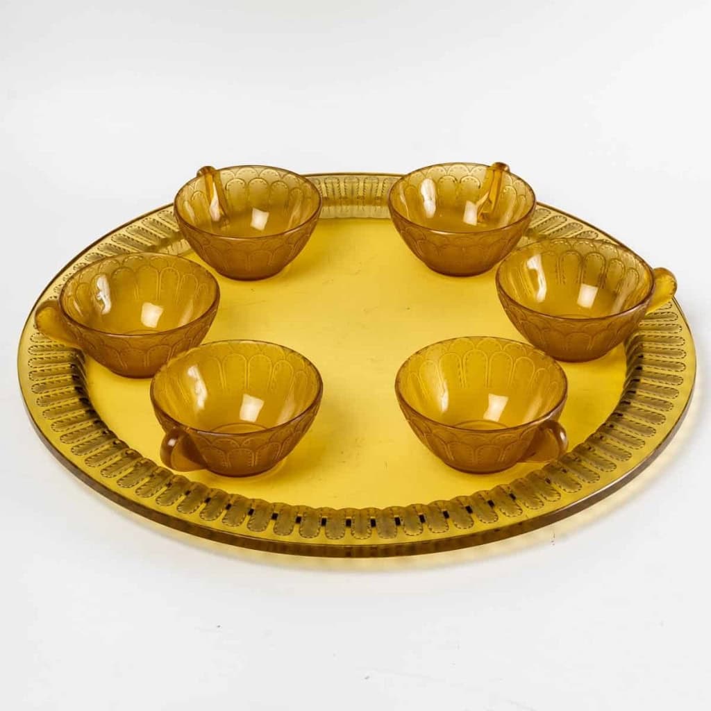 Service « Jaffa » verre jaune ambré créé par René LALIQUE | Biron |||||||||