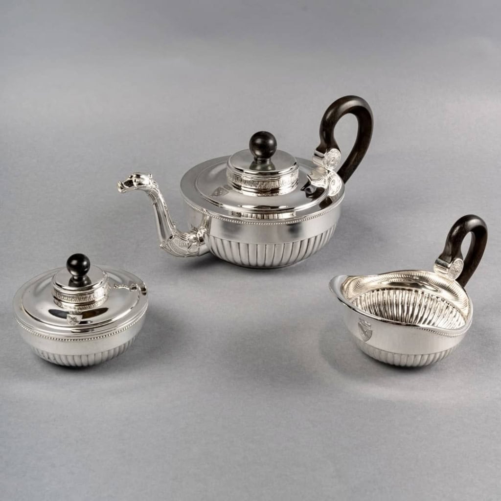 Service à Thé Café « Empire » argent massif de TETARD FRERES pour FOUQUET-LAPAR | Biron ||||||||||||||