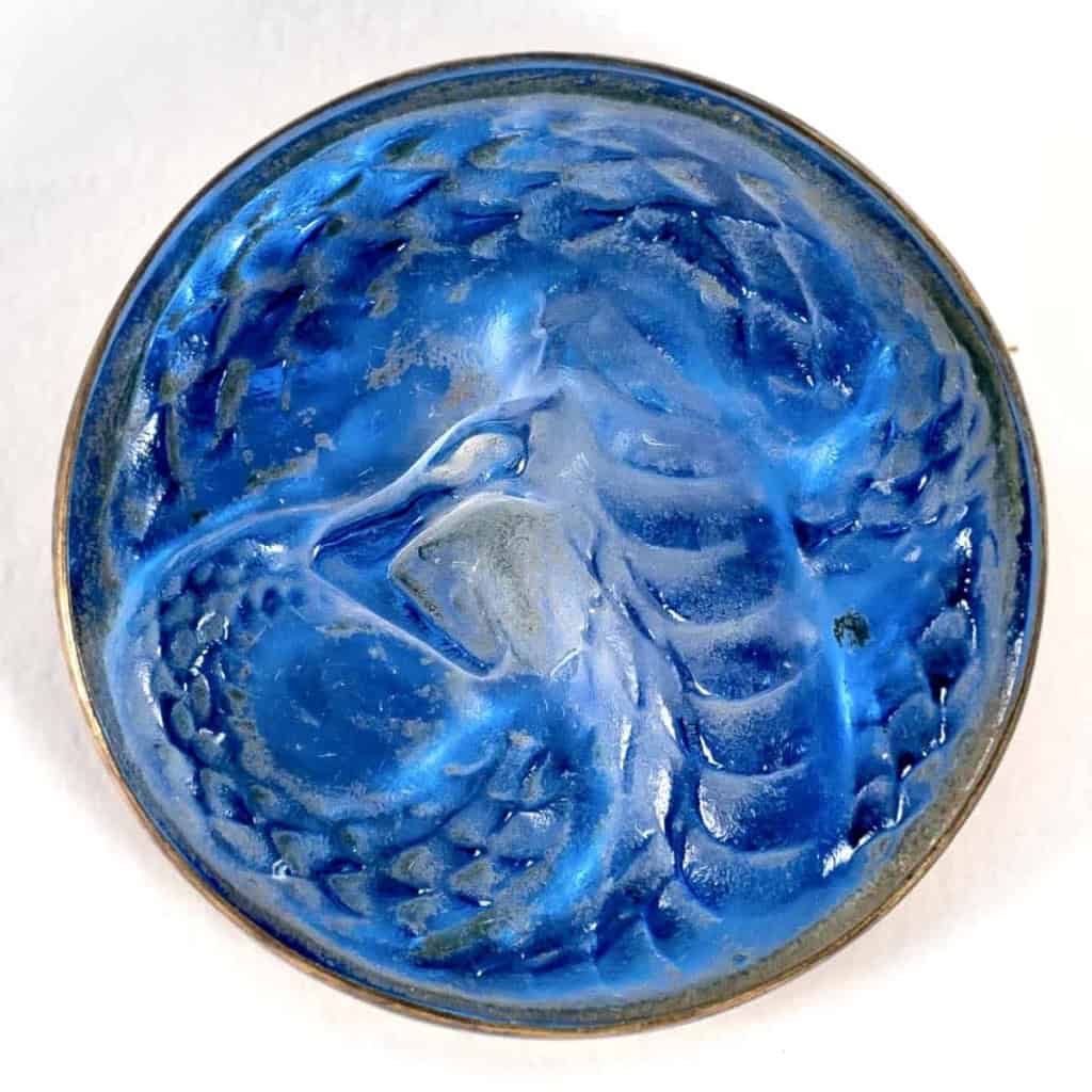 Broche « Serpent » verre blanc sur clinquant bleu électrique de René LALIQUE | Biron |||||