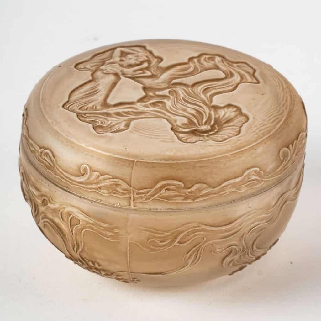 Boîte « L’Origan » verre blanc patiné sépia de René LALIQUE pour Coty | Biron |||||||
