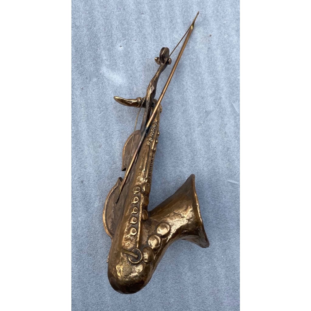 1970/80 Saxophone Et Violon En Bronze , Sculpture Signée LOHE | Biron ||||||||||