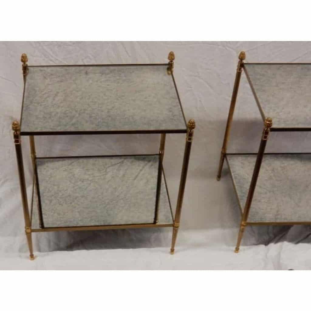 1950/70′ Paire De Bouts De Canapé Rectangulaires Maison Baguès Laiton et Bronze Plateaux Miroirs Oxydés Vieillis et Avec | Biron 1950/70′ Paire De Bouts De Canapé Rectangulaires Maison Baguès Laiton et Bronze Plateaux Miroirs Oxydés Vieillis et Avec