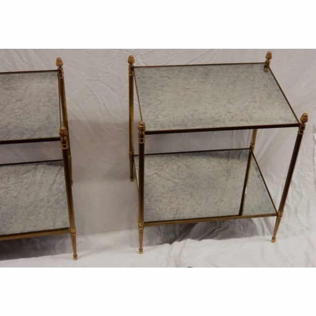 1950/70′ Paire De Bouts De Canapé Rectangulaires Maison Baguès Laiton et Bronze Plateaux Miroirs Oxydés Vieillis et Avec | Biron 1950/70′ Paire De Bouts De Canapé Rectangulaires Maison Baguès Laiton et Bronze Plateaux Miroirs Oxydés Vieillis et Avec