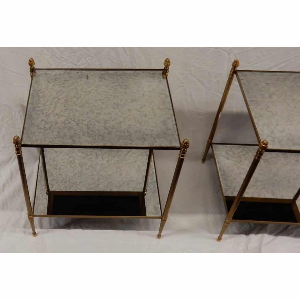 1950/70′ Paire De Bouts De Canapé Rectangulaires Maison Baguès Laiton et Bronze Plateaux Miroirs Oxydés Vieillis et Avec | Biron 1950/70′ Paire De Bouts De Canapé Rectangulaires Maison Baguès Laiton et Bronze Plateaux Miroirs Oxydés Vieillis et Avec