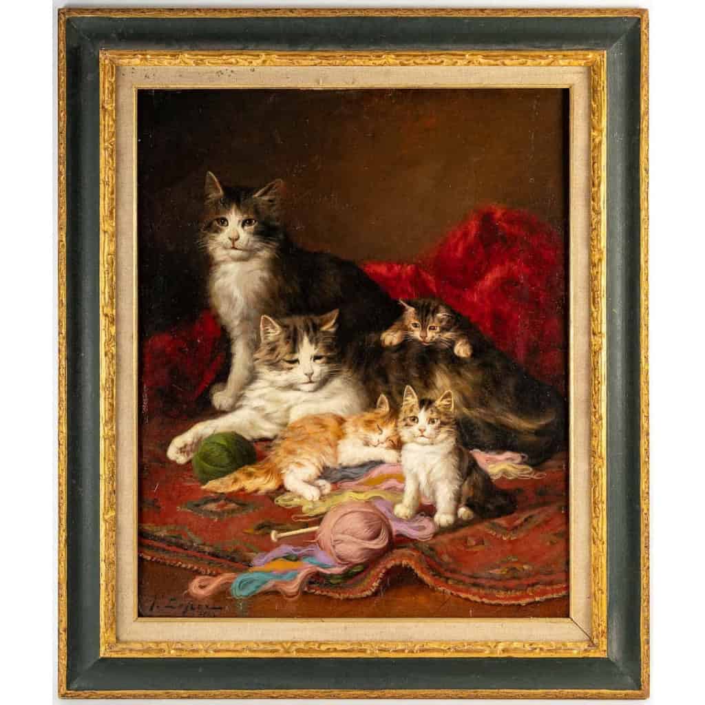 Jules Gustave Leroy (1856 – 1921) : Famille de chats à la pelote de laine. | Biron |||||||