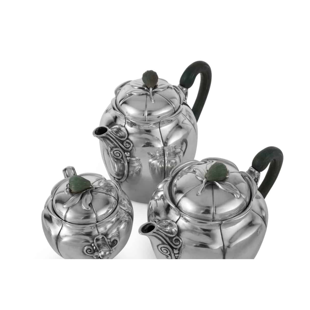 Service café et thé Art Nouveau argent massif et néphrite de Jean E. PUIFORCAT | Biron Service café et thé Art Nouveau argent massif et néphrite de Jean E. PUIFORCAT