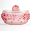 Boîte « Primevères » verre blanc patiné rose de René LALIQUE | Biron Boîte "Primevères" verre blanc patiné rose de René LALIQUE
