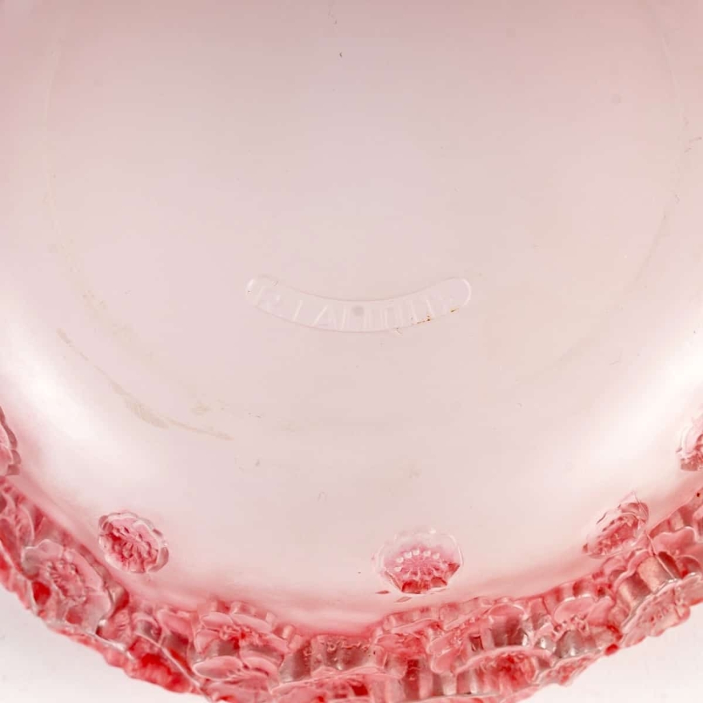 Boîte « Primevères » verre blanc patiné rose de René LALIQUE | Biron Boîte "Primevères" verre blanc patiné rose de René LALIQUE