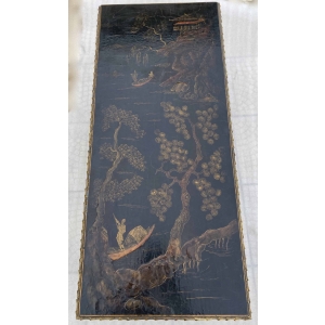 1970′ Table Basse Bronze Doré Style Baguès Decor Palmier Laque de Chine 107,5 x 47 x Hauteur 41,5 cm