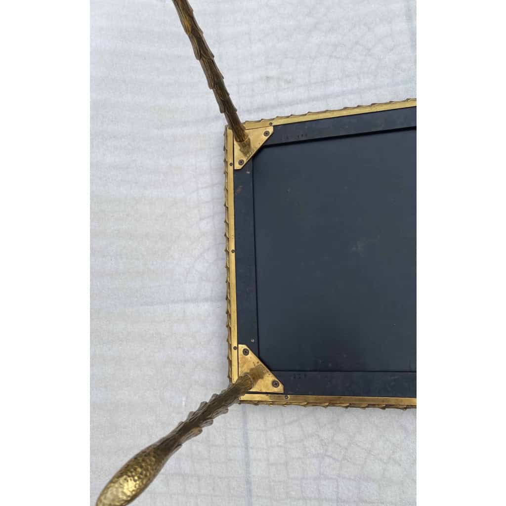 1970′ Table Basse Bronze Doré Style Baguès Decor Palmier Laque de Chine 107,5 x 47 x Hauteur 41,5 cm 5