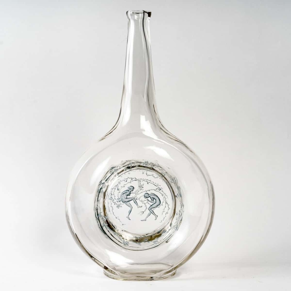 Carafe « Deux Danseuses » verre blanc patiné bleu de René LALIQUE | Biron ||||||