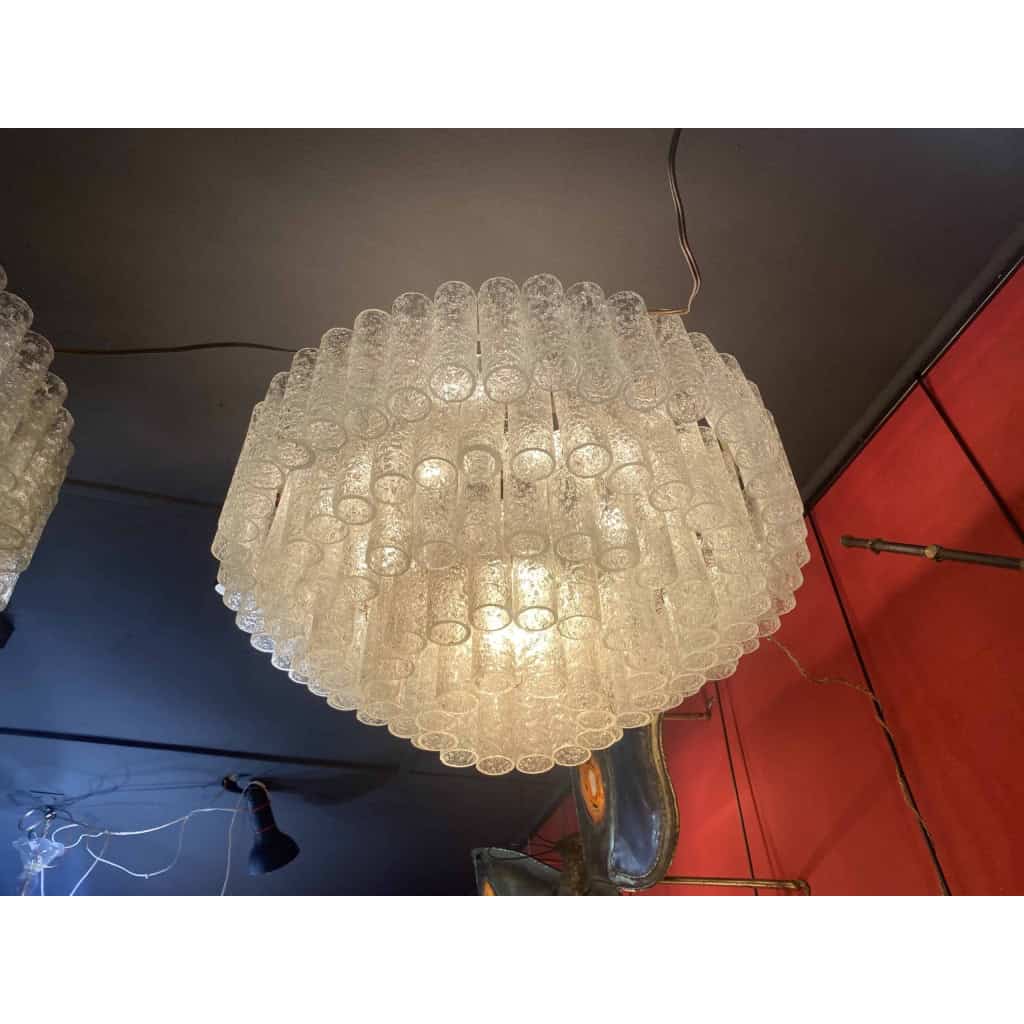 1970′ Lustre Doria 5 Niveaux 142 Cristaux En Verre Soufflé Design Venini Murano | Biron ||||||||||