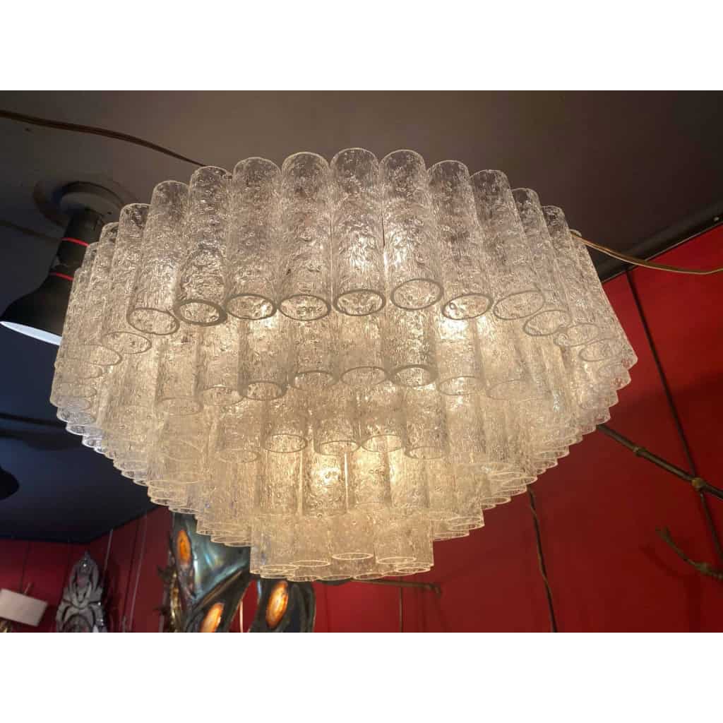 1970′ Lustre Doria 5 Niveaux 142 Cristaux En Verre Soufflé Design Venini Murano | Biron 1970′ Lustre Doria 5 Niveaux 142 Cristaux En Verre Soufflé Design Venini Murano