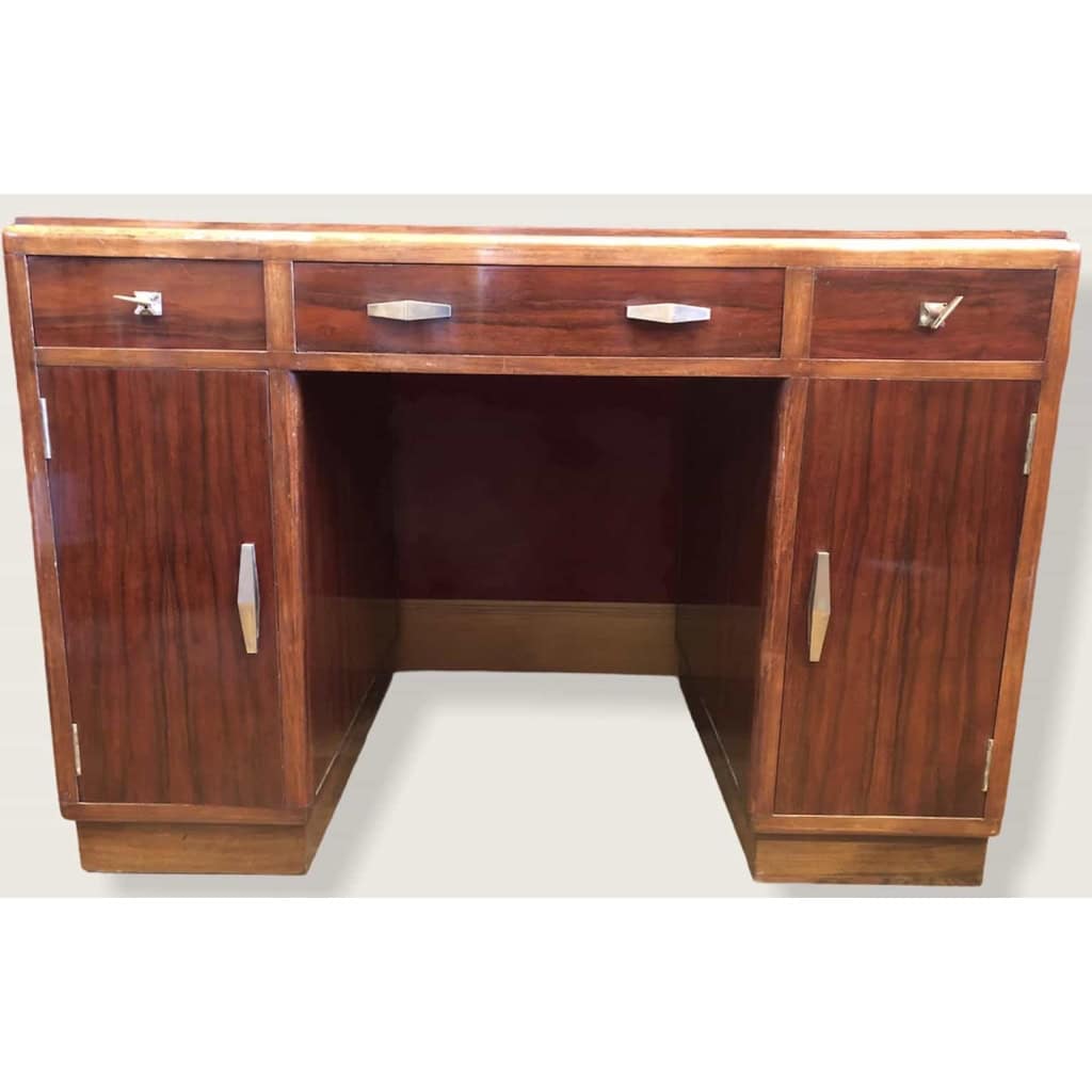 Bureau Art Déco à Caissons En Palissandre, Trois Tiroirs En Façade | Biron Bureau Art Déco à Caissons En Palissandre, Trois Tiroirs En Façade