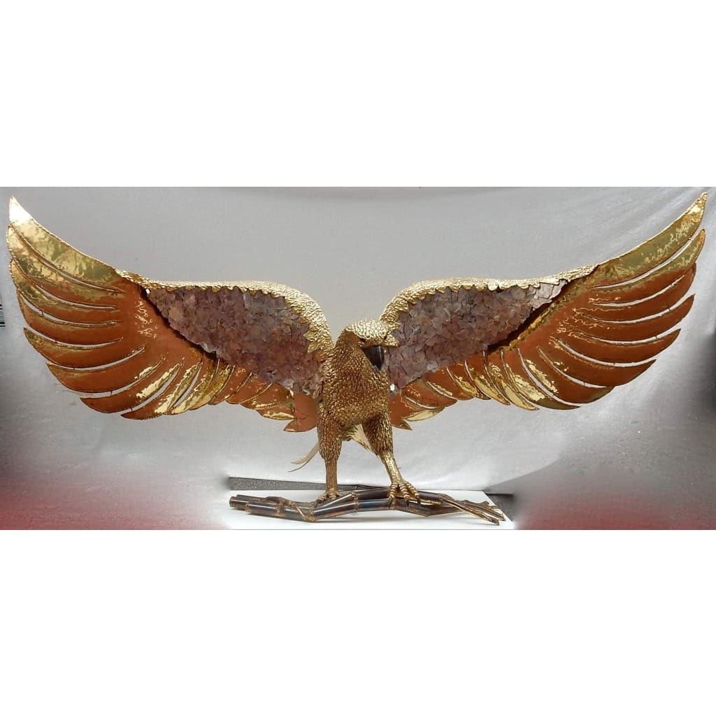 1970′ Lampe A L’Aigle Avec Ailes Déployées En Bronze Ornées De Mica Violet Style Duval Brasseur Éclairante Signée Isabel | Biron ||||||||||