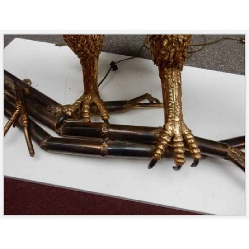 1970′ Lampe A L’Aigle Avec Ailes Déployées En Bronze Ornées De Mica Violet Style Duval Brasseur Éclairante Signée Isabel | Biron 1970′ Lampe A L’Aigle Avec Ailes Déployées En Bronze Ornées De Mica Violet Style Duval Brasseur Éclairante Signée Isabel
