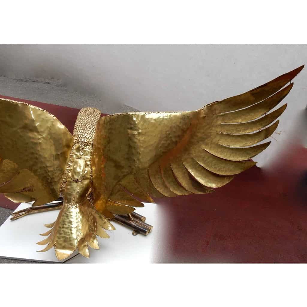 1970′ Lampe A L’Aigle Avec Ailes Déployées En Bronze Ornées De Mica Violet Style Duval Brasseur Éclairante Signée Isabel | Biron 1970′ Lampe A L’Aigle Avec Ailes Déployées En Bronze Ornées De Mica Violet Style Duval Brasseur Éclairante Signée Isabel