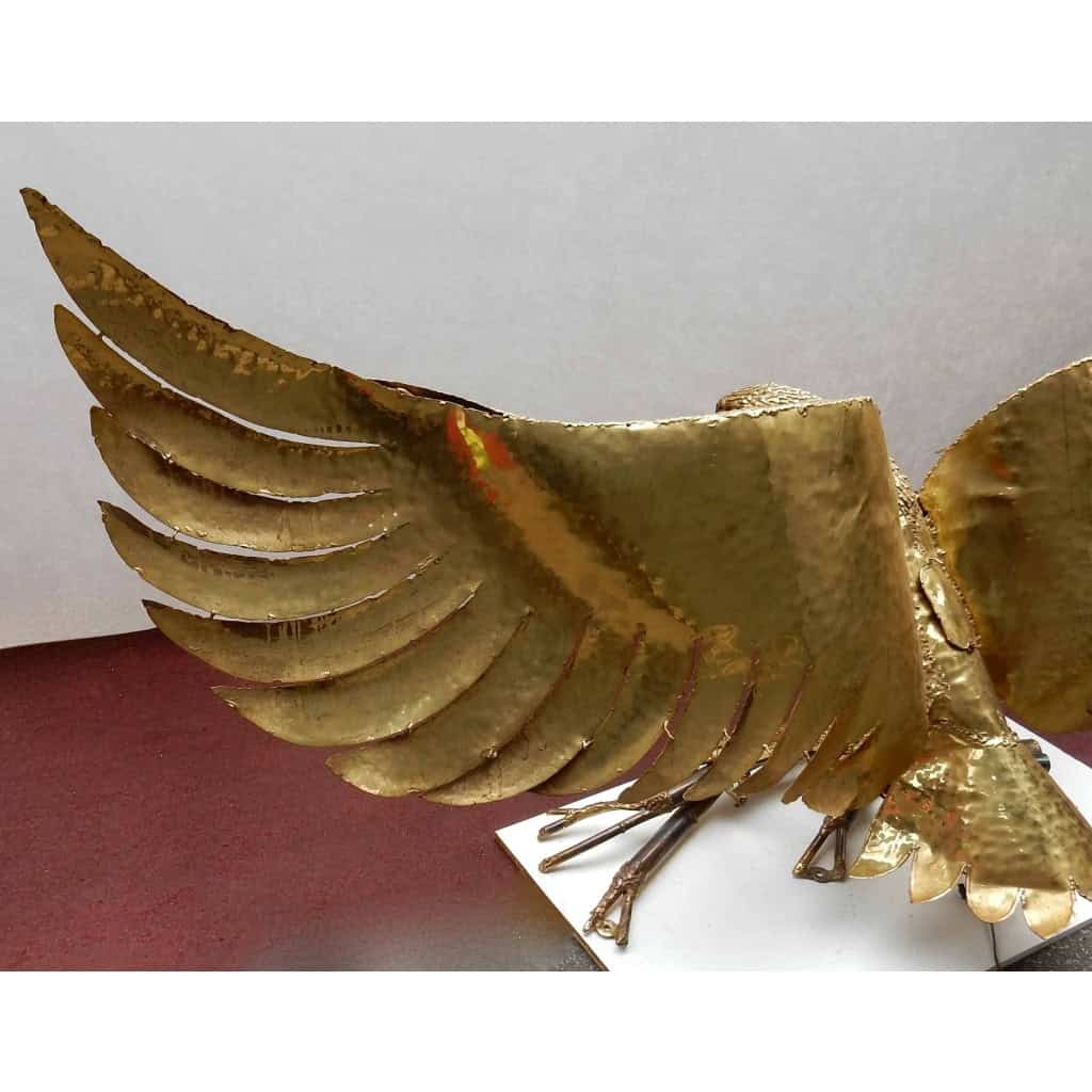1970′ Lampe A L’Aigle Avec Ailes Déployées En Bronze Ornées De Mica Violet Style Duval Brasseur Éclairante Signée Isabel | Biron 1970′ Lampe A L’Aigle Avec Ailes Déployées En Bronze Ornées De Mica Violet Style Duval Brasseur Éclairante Signée Isabel
