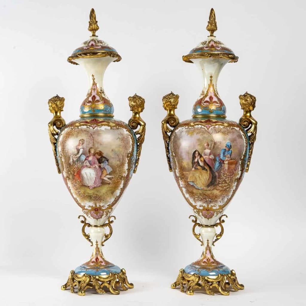 Importante paire de vases multicolores, XIXème siècle | Biron |||||||||||||