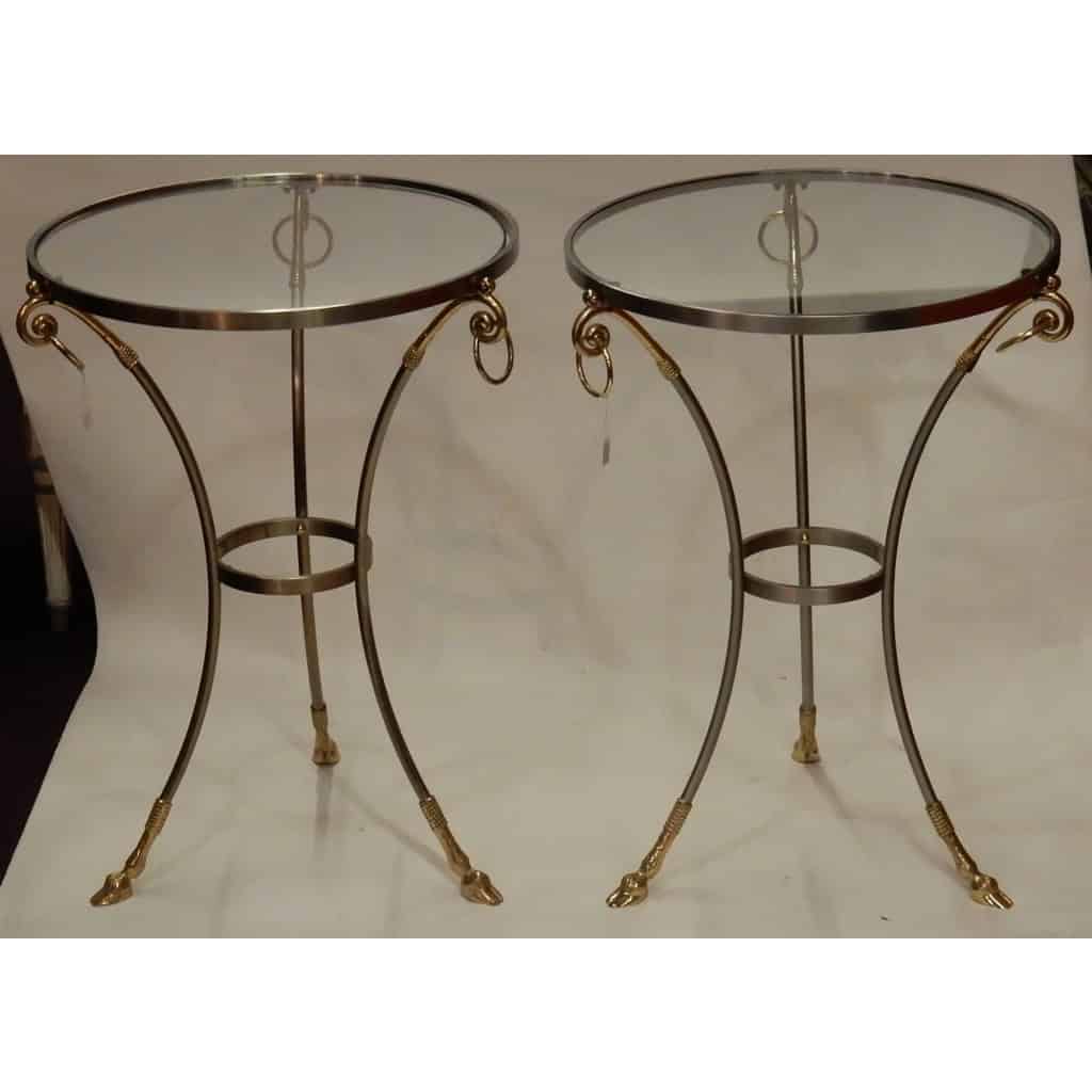1970/80′ Paire de Guéridons Ou Similaires Bronze Doré Et Argenté Style Maison Charles | Biron |||||||||
