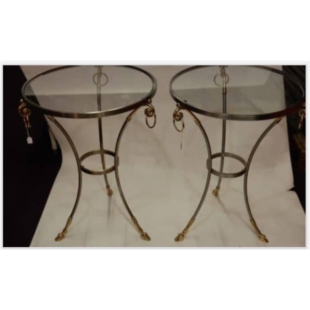 1970/80′ Paire de Guéridons Ou Similaires Bronze Doré Et Argenté Style Maison Charles | Biron 1970/80′ Paire de Guéridons Ou Similaires Bronze Doré Et Argenté Style Maison Charles