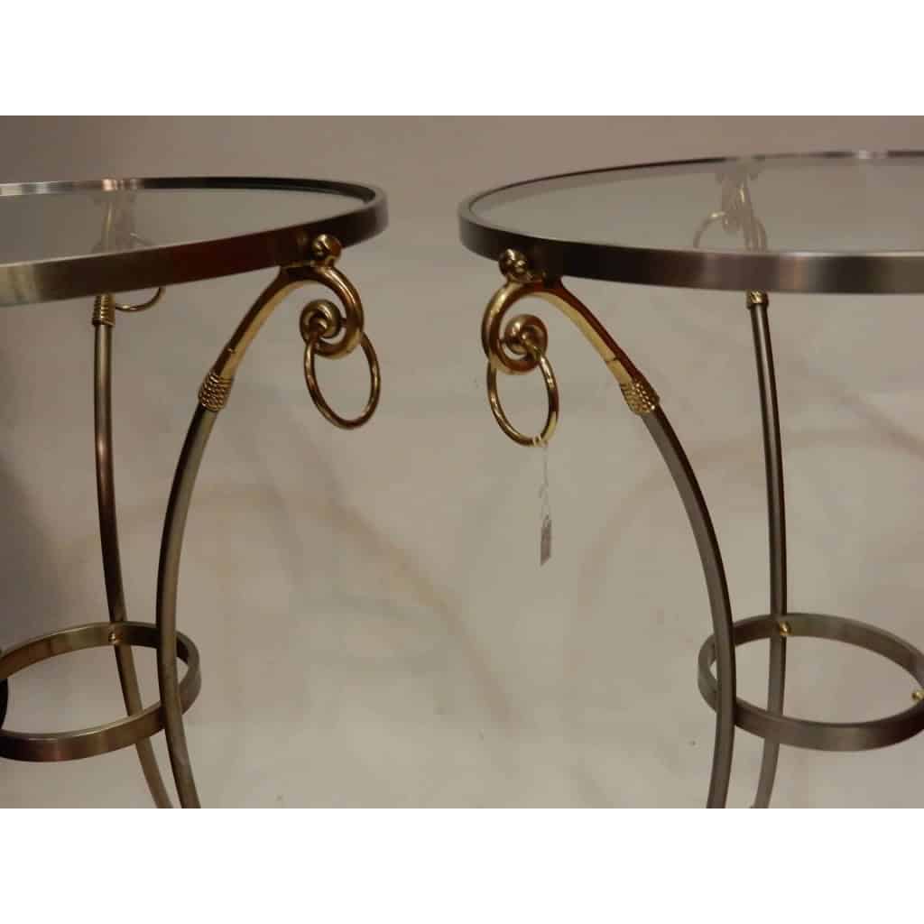 1970/80′ Paire de Guéridons Ou Similaires Bronze Doré Et Argenté Style Maison Charles | Biron 1970/80′ Paire de Guéridons Ou Similaires Bronze Doré Et Argenté Style Maison Charles
