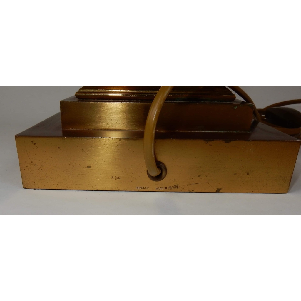 1950/70 Paire de Lampes Aux Colonnes Coryntiennes en Laiton et Bronze Signées Charles