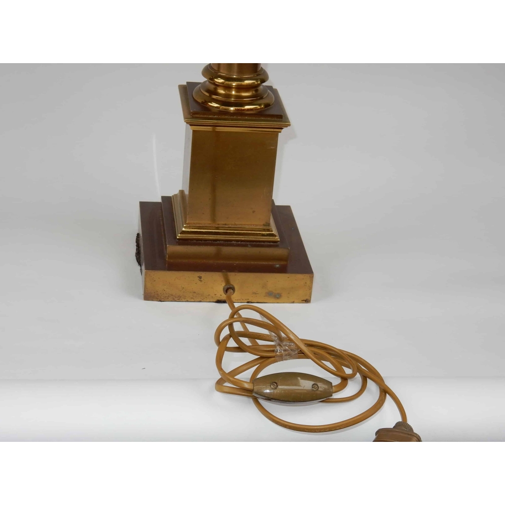 1950/70 Paire de Lampes Aux Colonnes Coryntiennes en Laiton et Bronze Signées Charles