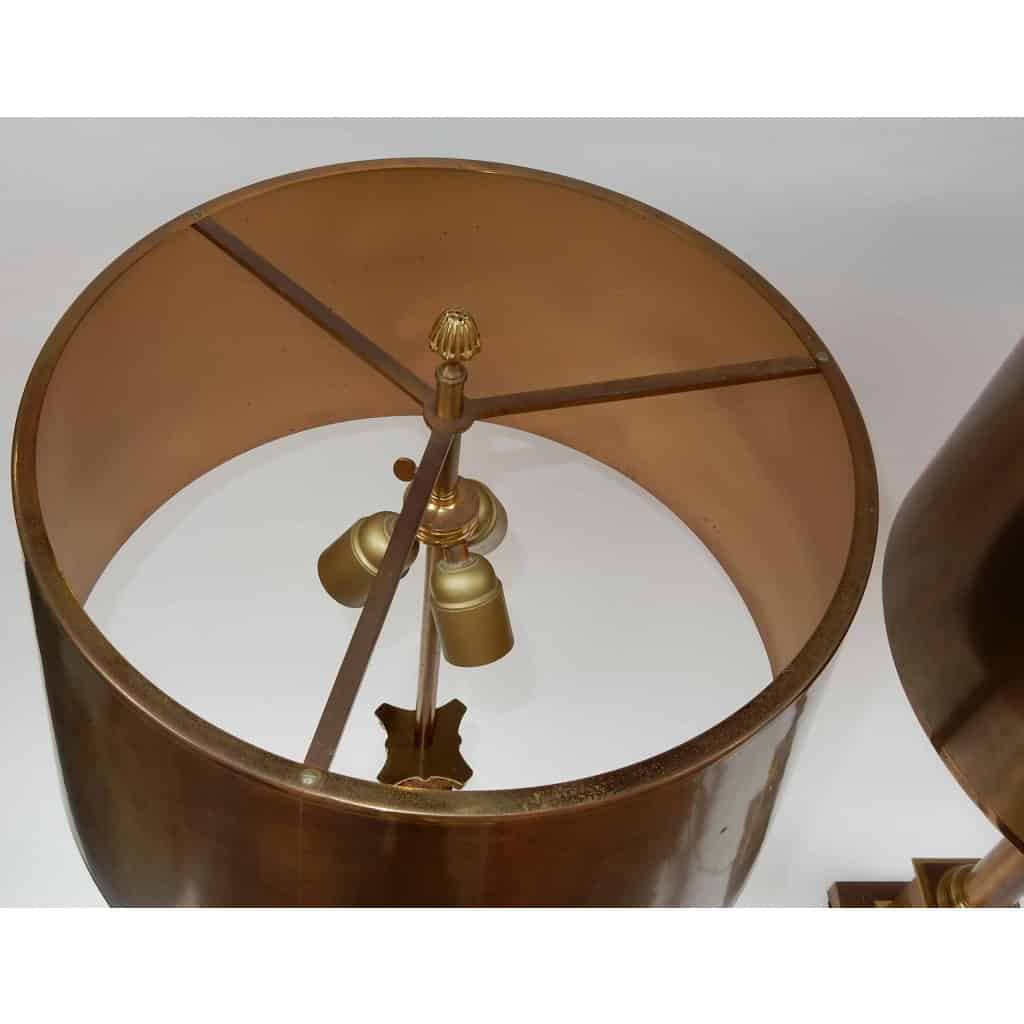 1950/70 Paire de Lampes Aux Colonnes Coryntiennes en Laiton et Bronze Signées Charles