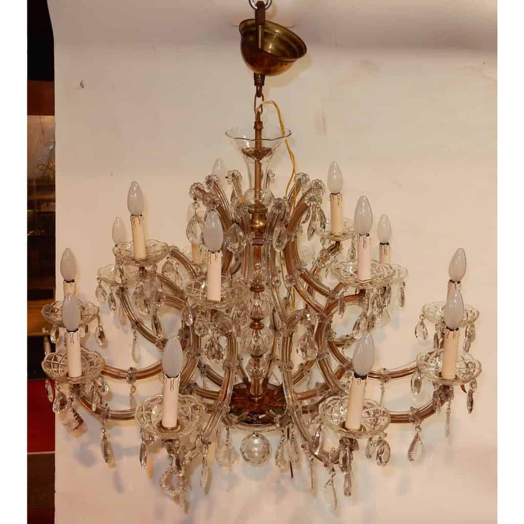 1950′ Lustre Cage en Cristal de Bohême 10 Bras 15 Lampes | Biron |||||||||