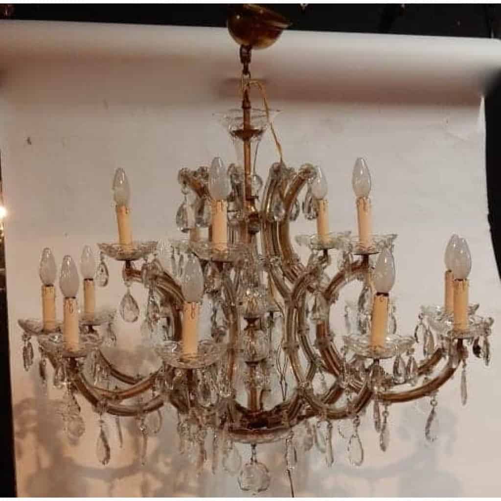 1950′ Lustre Cage en Cristal de Bohême 10 Bras 15 Lampes | Biron 1950′ Lustre Cage en Cristal de Bohême 10 Bras 15 Lampes