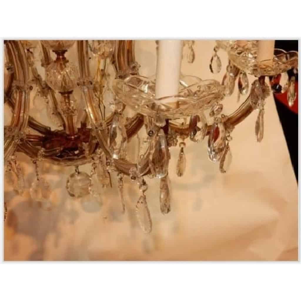 1950′ Lustre Cage en Cristal de Bohême 10 Bras 15 Lampes | Biron 1950′ Lustre Cage en Cristal de Bohême 10 Bras 15 Lampes