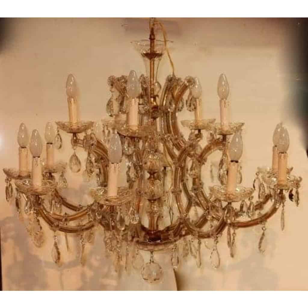 1950′ Lustre Cage en Cristal de Bohême 10 Bras 15 Lampes | Biron 1950′ Lustre Cage en Cristal de Bohême 10 Bras 15 Lampes