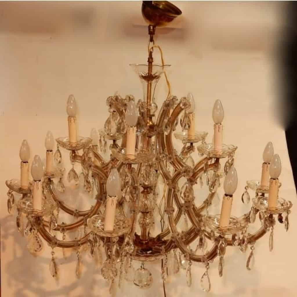 1950′ Lustre Cage en Cristal de Bohême 10 Bras 15 Lampes | Biron 1950′ Lustre Cage en Cristal de Bohême 10 Bras 15 Lampes