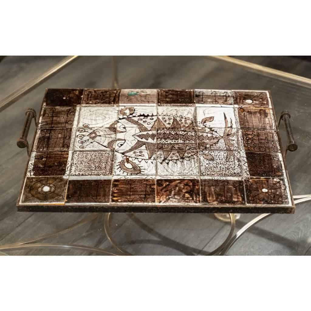 Plateau en céramique à décor d’un poisson, années 1950 | Biron Plateau en céramique à décor d'un poisson, années 1950