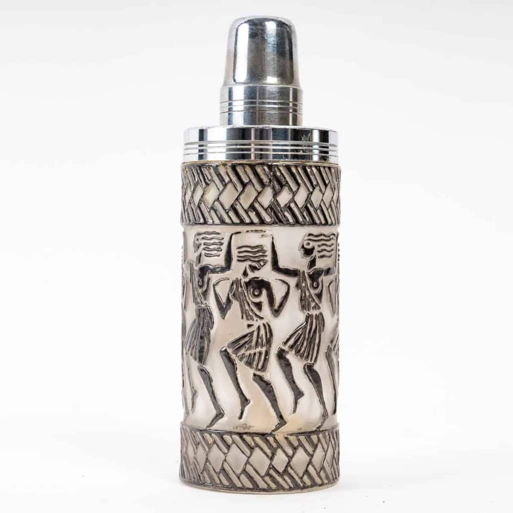 Brûle-Parfums "Danseuses Egyptiennes" verre blanc émaillé noir d'origine de René LALIQUE