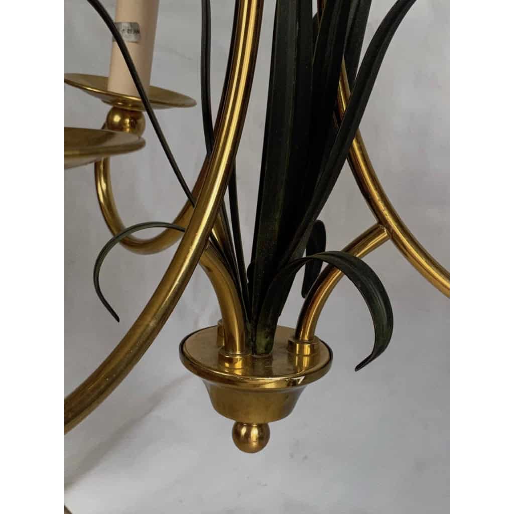 1970′ Paire De Lustres Aux Roseaux Double Patine Laiton Doré Et Fer Peint | Biron 1970′ Paire De Lustres Aux Roseaux Double Patine Laiton Doré Et Fer Peint