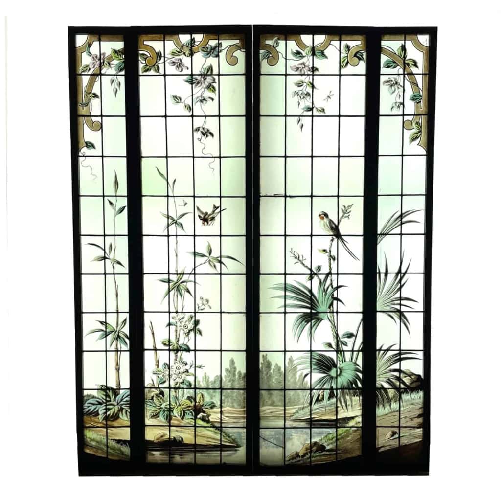 Vitrail vitraux aux perruches | Biron |||||||