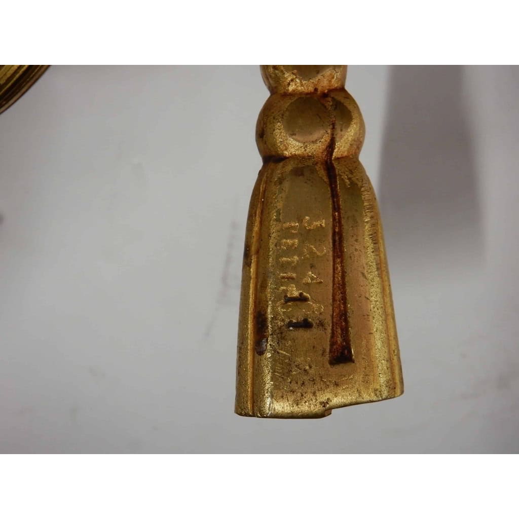1950/70′ Paire d’Appliques en Bronze Doré Avec Miroir Convexe Signée Petitot | Biron 1950/70′ Paire d’Appliques en Bronze Doré Avec Miroir Convexe Signée Petitot
