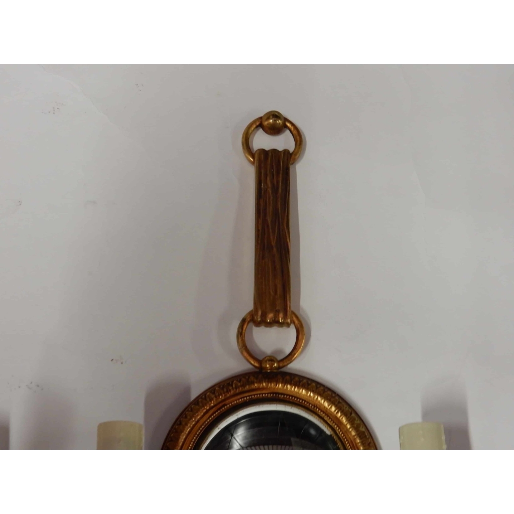 1950/70′ Paire d’Appliques en Bronze Doré Avec Miroir Convexe Signée Petitot | Biron 1950/70′ Paire d’Appliques en Bronze Doré Avec Miroir Convexe Signée Petitot