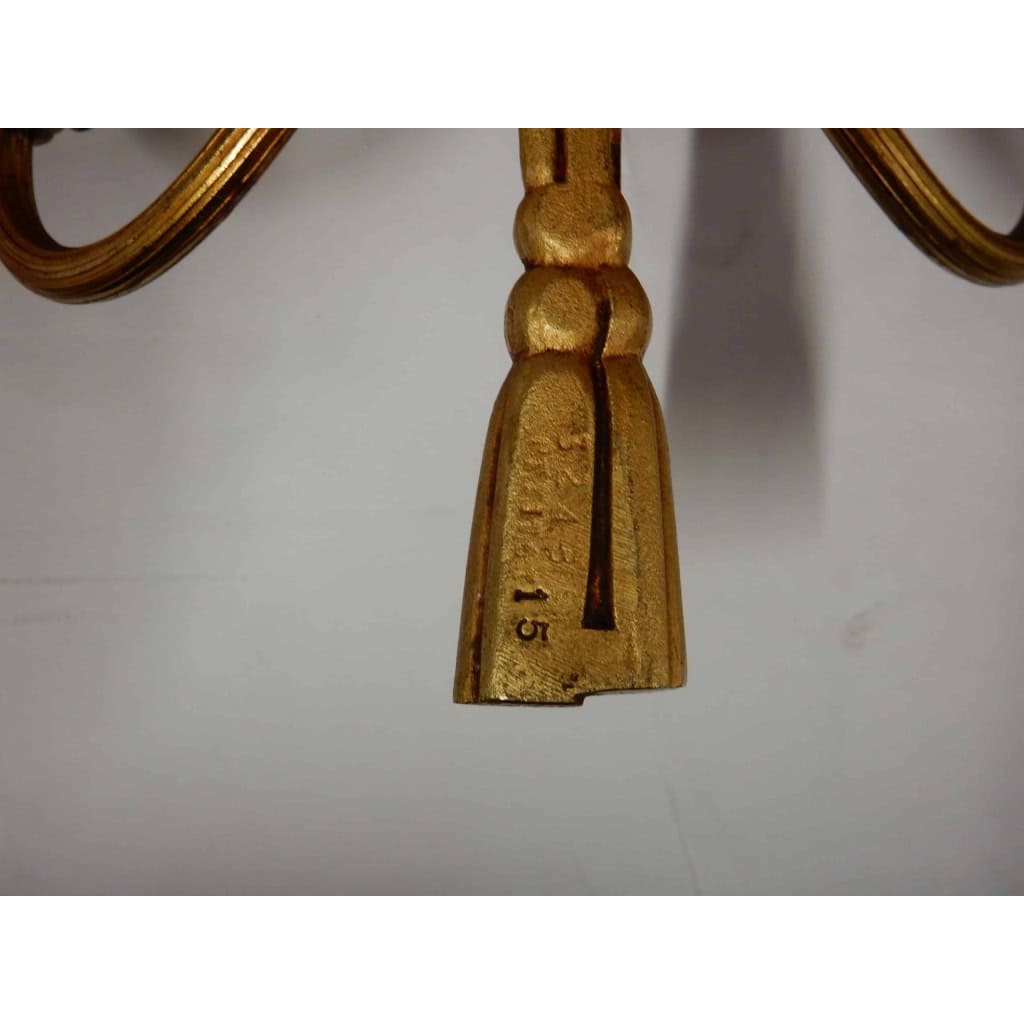 1950/70′ Paire d’Appliques en Bronze Doré Avec Miroir Convexe Signée Petitot | Biron 1950/70′ Paire d’Appliques en Bronze Doré Avec Miroir Convexe Signée Petitot