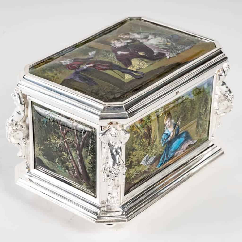 Coffret de bijoux en émail et bronze argenté XIXème siècle | Biron Coffret de bijoux en émail et bronze argenté XIXème siècle